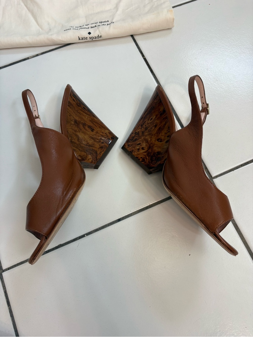 kate spade Brown Leather Peep-Toe Slingback Wedges with dust bag - Picture 3 of 7